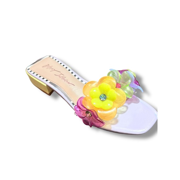 NIB Betsey Johnson Journi Lilac Multi Floral Embellished Slide Sandals Sz 5.5 - Picture 8 of 12
